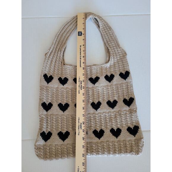 Crochet Boho Tote Bag Knitted Heart-Shaped Shoulder Totebag‎ handbag - Picture 5 of 6
